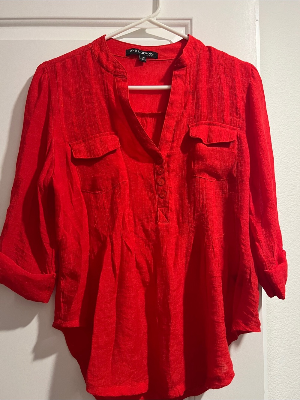 Ava & Grace Vibrant Red Textured Split-Neck Tunic